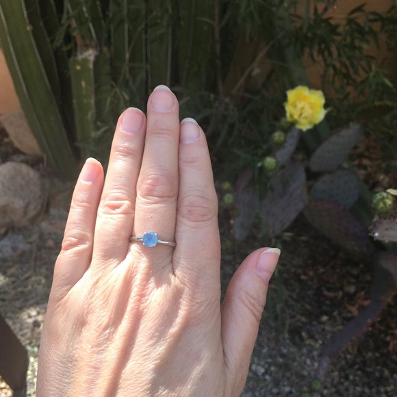 Natural Aquamarine Ring Round .925 Sterling Silver Genuine Untreated Gemstone - Picture 7 of 16